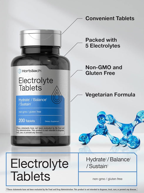 Horbaech Electrolyte Tablets - 200 Count - Vegetarian, Keto-Friendly, Non-GMO, Gluten Free Hydration Supplement