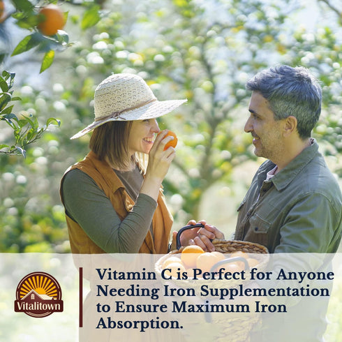 Vitalitown Iron 65 mg, Carbonyl Iron with 250 mg Vitamin C for Enhanced Absorption, Blood Builder & Energy Support - 60
