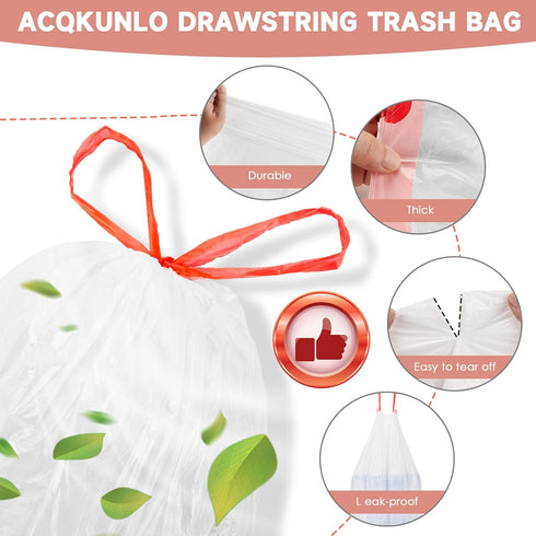 Magesh 1.2 1-1.3 5 60 Count Gallon Small Trash Bags Drawstring - White Mini Garbage Bags (Fit Gallon) Liter Unscented
