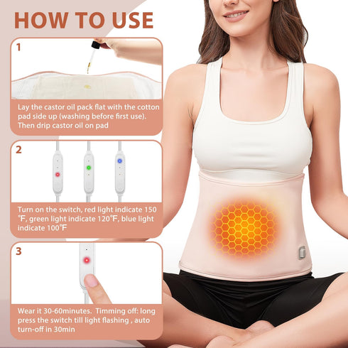 Pack Pack, Heated Castor Oil Wrap, Organic Cotton Electronic Heating Castor Oil Come with Water-Repellent Cotton