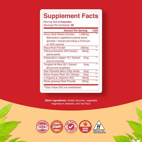 Pure Horny Goat Weed Extract with Maca Powder – Immune Support, 60 Capsules for Drive and Stamina