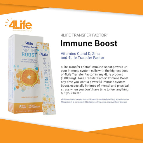 4Life Immune Boost - Wide spectrum immune defense Transfer Factor, zinc, and vitamin C - 5 powder packs