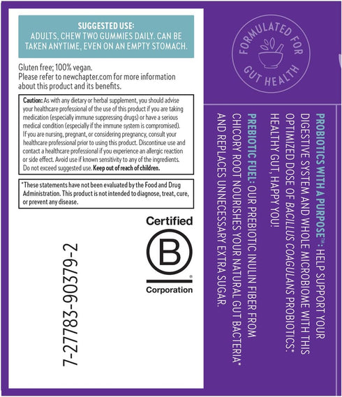 New Chapter Probiotic Gummies for Women and Men - 1 Month Supply - Vegan, Non-GMO, Holistic Gut Health