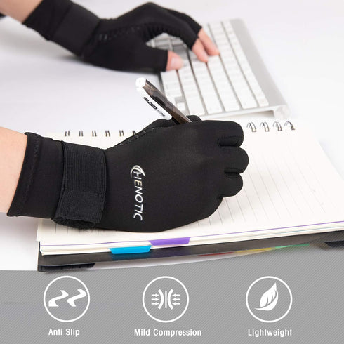2 Pairs Copper Arthritis Gloves for Women Men, Wrist Reinforcement Fingerless Compression Gloves for Relieving Joint