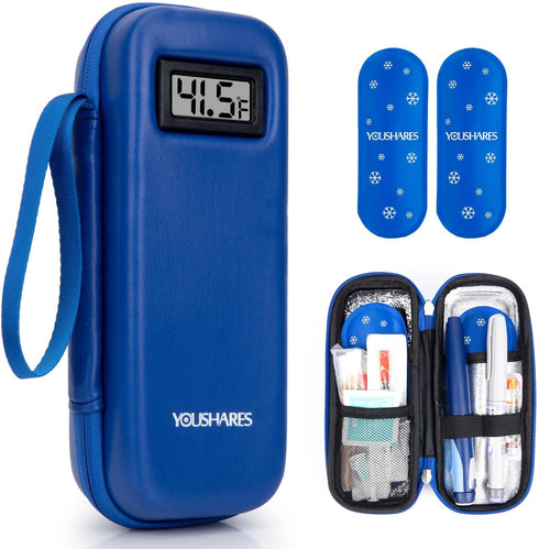 YOUSHARES Insulin Cooler Travel Case with Temperature Display, Refrigerated Medicine Case with 2 TSA Approved Ice