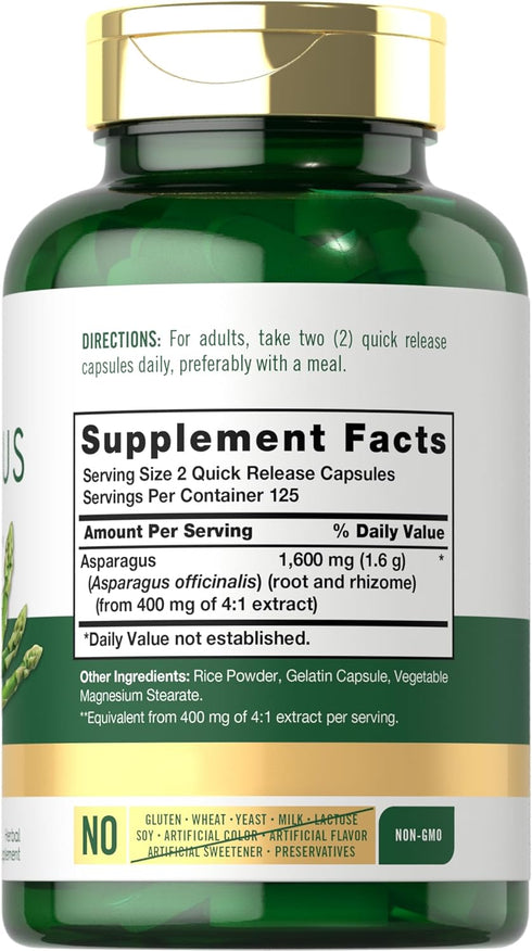 Carlyle Asparagus Supplement | 1600mg | 250 Powder Capsules | Non-GMO and Gluten Free Formula | High Potency Traditional Herb Extract