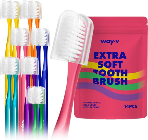 Extra Soft Toothbrush Refill for Adults, 14 Pcs Manual Toothbrushes with Individual Head Covers for Sensitive Gums