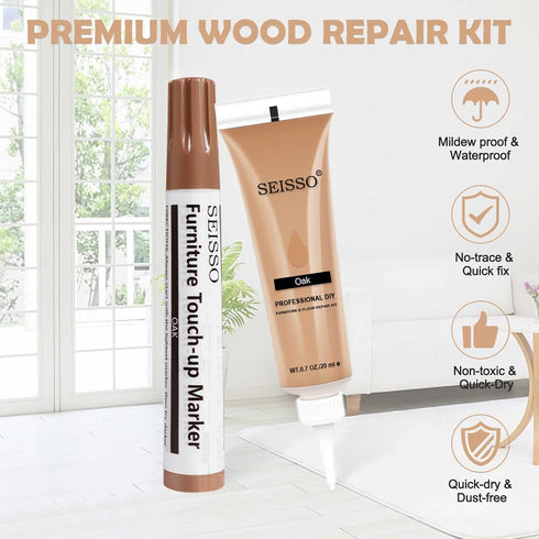 SEISSO Furniture Repair Kit, 12 Colors Wood Markers and Fillers for Scratches, Upgrade Wood Repair