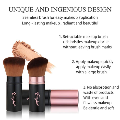 Retractable Kabuki Makeup Brushes, 2 Pcs Blush Brushes Set for Liquid Cream Cosmetics Travel (rose gold)
