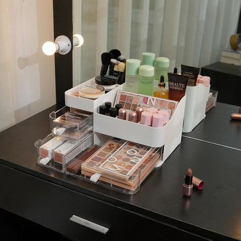 Makeup Organizer and Storage Case, 3 Clear Drawers for Vanity, Skincare, Jewelry Display