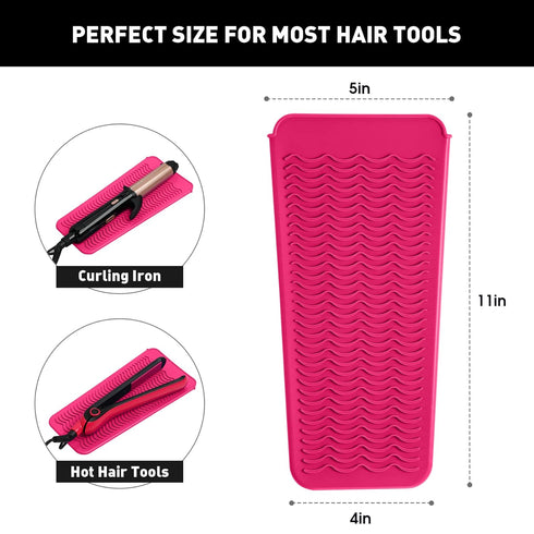 ZAXOP 2 Pack Heat Resistant Silicone Mat Pouch for Flat Iron, Curling Iron, Hot Hair Tools (Grey & Hot Pink)