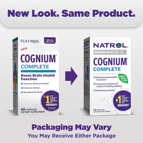 Natrol Cognium Complete Dietary Supplement for Brain Health, 60 Capsules, 30 Day Supply for Adults