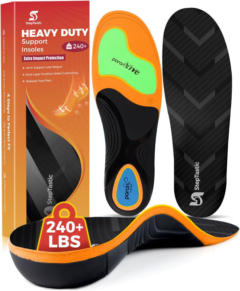 StepTastic 240+ LBS Heavy Duty Support Insoles for Men Women, Orthotic Insert for