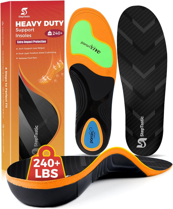 StepTastic 240+ LBS Heavy Duty Support Insoles for Men Women, Orthotic Insert for