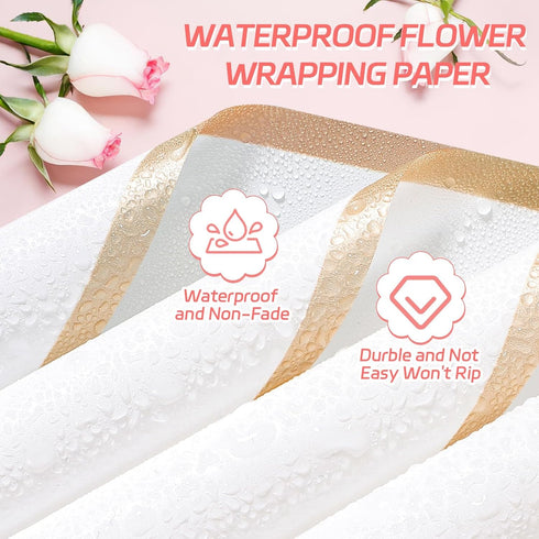 25 Sheets Flower Wrapping Paper - White Waterproof Floral Paper for Gift Box Packaging and DIY Crafts