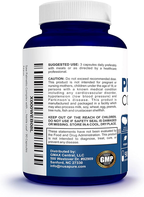 NusaPure Saw Palmetto Prostate Complex - 90 Capsules (Plant Sterol Complex, Nettle Root, Pygeum Bark, Graviola)