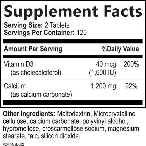 Calcium 1200mg with Vitamin D3 for Best Absorption - Advanced Bone Support Supplement, 1200 mg Calcium Carbonate & 1600 IU Vitamin D3, Slow Release for Immune Support, Easy to Swallow, 240 Tablets