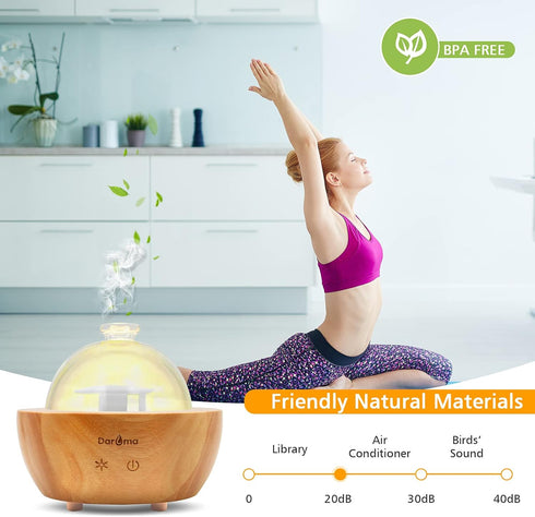 HiiTii 200 ml Wood Base Ultrasonic Essential Oil Diffuser Air Humidifier, Glass Oil Diffuser for Home Office Hotel