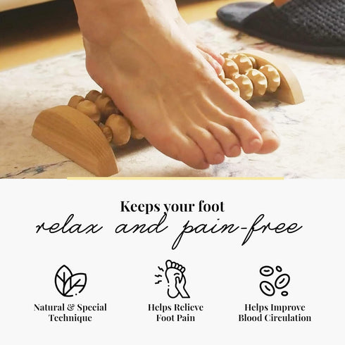 tuuli Wooden Foot Massager, Grooved Muscle Roller, Helps Ease Muscle Tension and Improve Blood Circulation, Natural