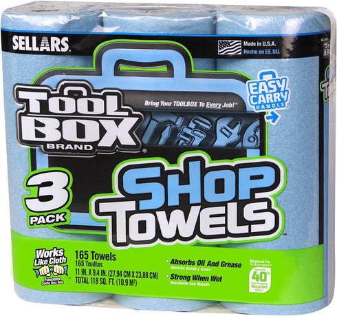 Sellars 54483 Toolbox Shop Towels 3-Pack, 11" Length x 9.4" Width, Blue (1