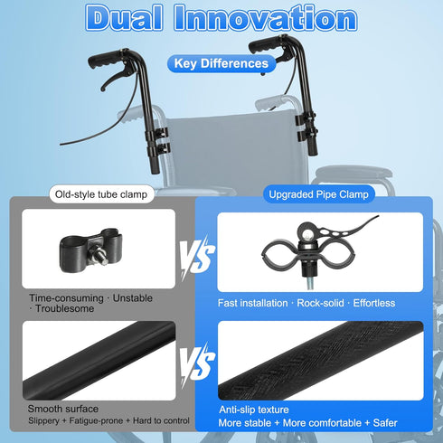 Deerdtride Upgraded Wheelchair Handle Extenders with Brake and Reinforced Design, Adjustable Universal Extension