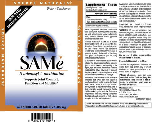 Source Naturals Same, Supports Joint Comfort, 400mg, 30 Enteric Coated Tablets