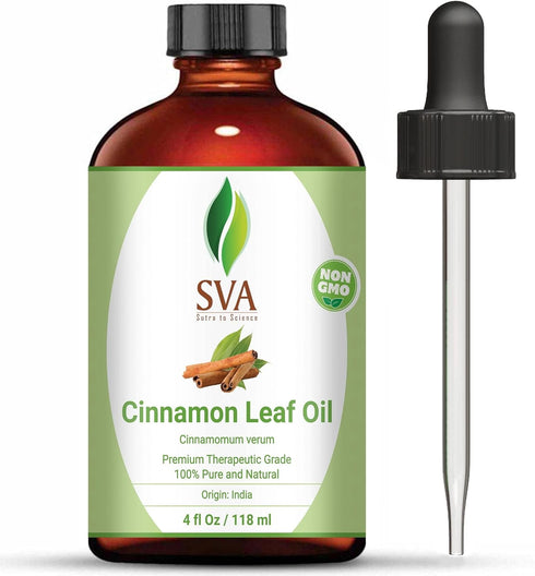 SVA Cinnamon Leaf Oil | 4 Oz Premium Essential Oil with Dropper for Aromatherapy, Skin & Hair Care