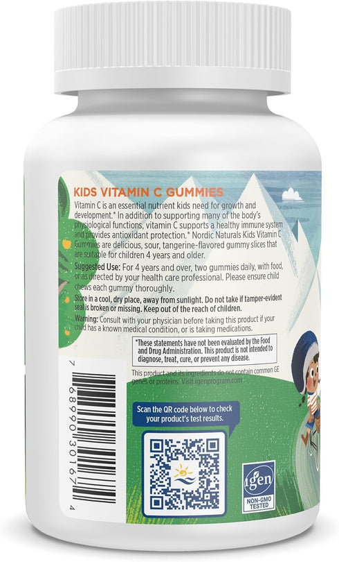 Nordic Naturals Kids Vitamin C Gummies, Tangy Tangerine, 60 Gummies | Vegan Supplement for Children’s Immunity &