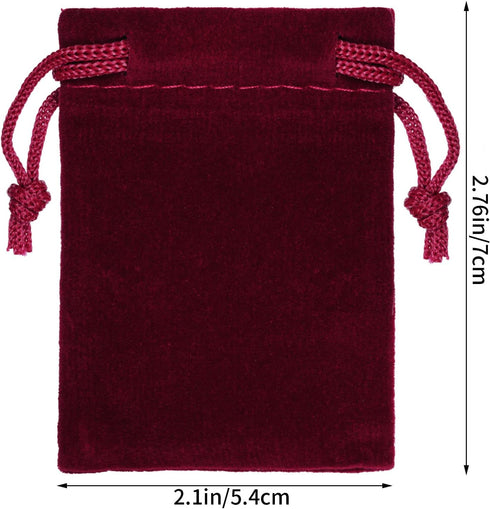 Nydotd 100pcs Velvet Cloth Jewelry Pouches, 2 X 2.8 inch Drawstring Bags for Christmas Candy Gift, Wine Red