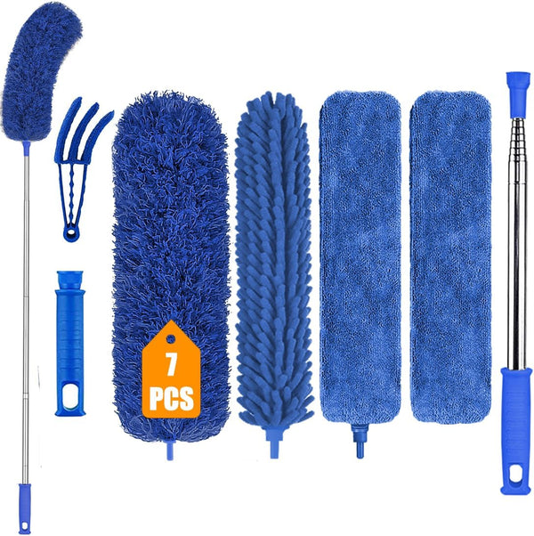 Microfiber Feather Duster, 7PCS Washable Dusters with 100" Extension Long Pole for High Ceiling Cleaning