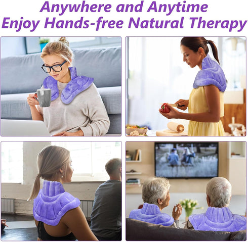 Microwave Heating Pad for Neck, Shoulders, and Back Pain Relief - Moist Heat, Weighted Microwavable Neck Wrap, Purple