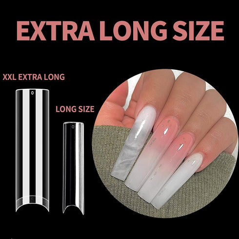 UNA GELLA Nail Tips Square XXL Tips, 120 PCS No C Curve Gel Tips, Extra Long Square Straight Nails