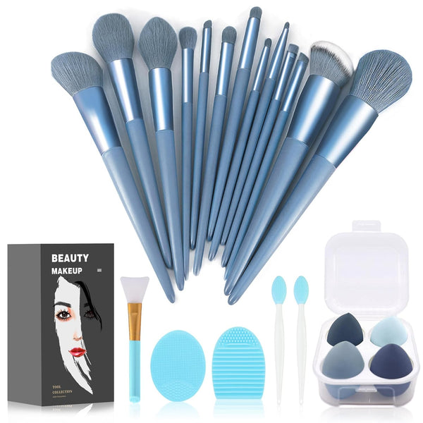 Koccido 22 Pcs Makeup Brushes Kit, Foundation Brush, Eyeshadow Brush Set (Blue, 22 Piece Set Large)