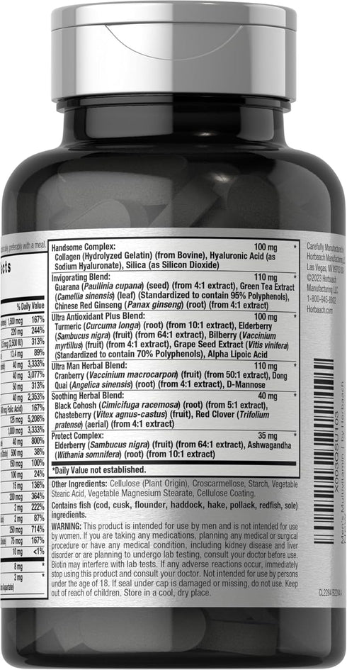 Horbaeach Men's Multivitamin 50 Plus | 60 Caplets | Non-GMO & Gluten Free Supplement