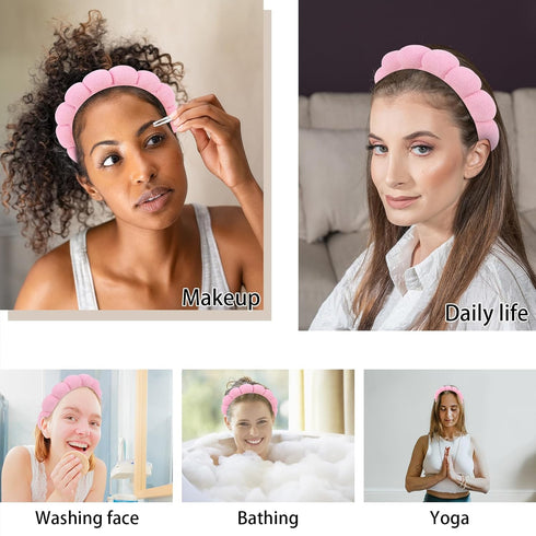 WHAVEL 3 Pack Spa Headband - Makeup Headbands for Women & Girls, Sponge Terry Cloth for Washing Face (Pink)