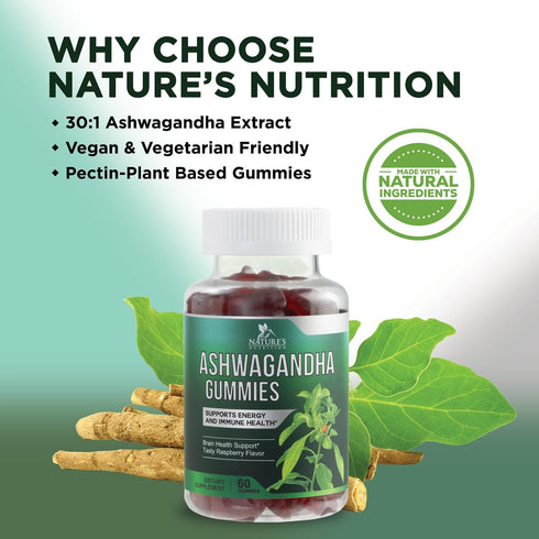 Ashwagandha Gummies for Women & Men, 3000mg Equivalent, Vegan, Non-GMO, Gluten-Free, 60 Gummies for Antioxidant Support