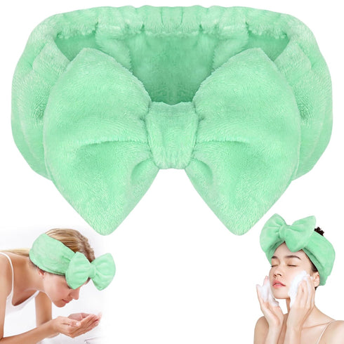 Shintop Makeup Headband - Soft Face Wash Headband with Cute Bow, Light Green