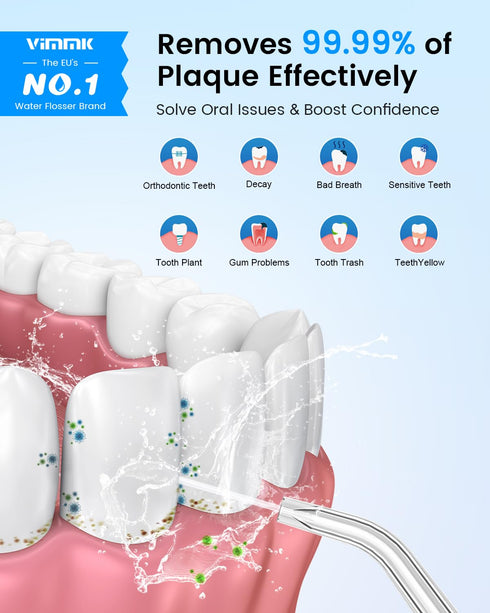Cordless Water Flosser, Portable 300ML Dental Flosser with 9 Jet Tips, 5 Modes, IPX7 Waterproof - Black