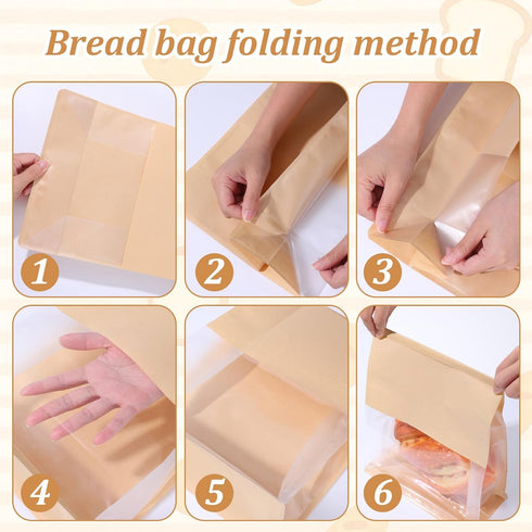 Xaajooio 100 Pack 11.3"x8.7"x4.3" Packaging Large Paper Bread Bags with Tin Tie Tab Lock, Bread Bakery Bags with Clear