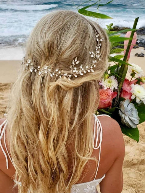 Unicra Bride Rhinestone Wedding Hair Vine, Gold Bridal Hair Piece Crystal Headband for Women and Girls