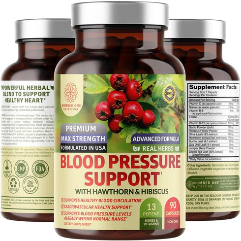 N1N Premium Blood Pressure Support 90 Caps with Hawthorn and Hibiscus, Natural Cardiovascular & Circulatory Health