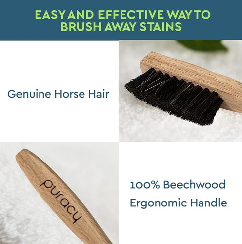 Puracy Laundry Stain Remover Brush for Tough, Deep, and Aged Clothing Stains, Genuine Horsehair Bristles