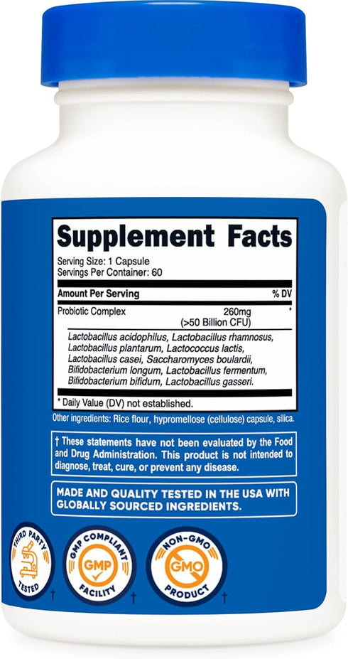 Nutricost Probiotic Complex - 50 Billion CFU - 60 Capsules - Vegetarian, Non-GMO, Gluten Free