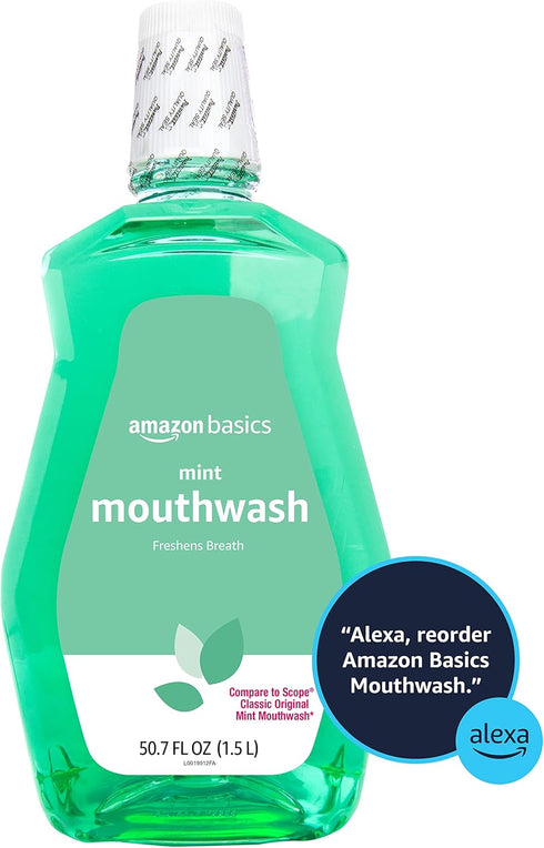 Amazon Basics Mint Mouthwash, Fresh Mint, 1.5 Liters, 50.70 Fl Oz (Pack of 1) (Previously Solimo)