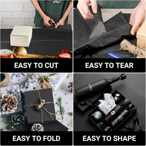 EUSOAR Black Wrapping Tissue Paper, 200pcs Present Packing Tissue Paper, 20x15 inches for DIY Crafts