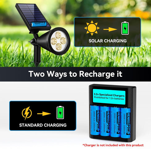 Henreepow 18500 3.2V Rechargeable Battery, 1000mAh LiFePO4 Lithium Phosphate for Outdoor Garden Solar Lights,