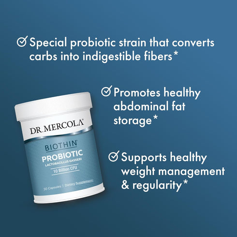 Dr. Mercola Biothin Probiotic 10 Billion CFU, 30 Capsules, Dietary Supplement for Digestive Health, Non-GMO