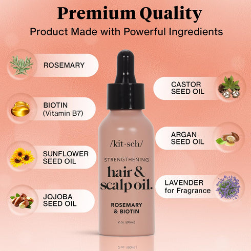 Kitsch Rosemary Oil for Hair Growth & Healthy Scalp, 60 mL Pre Wash Scalp & Hair Oil with Biotin