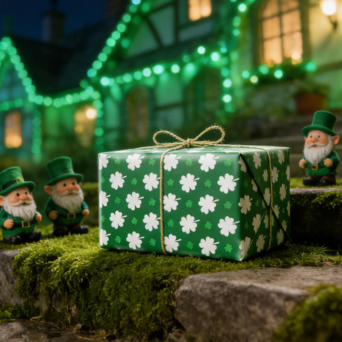 ZRLABL 30x394 Inches, St. Patrick's Day Wrapping Paper Roll, Green and White Clover Pattern, Premium Paper, Reversible