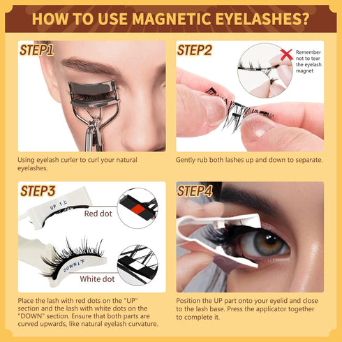 QUEWEL 2 Pair Reusable Magnetic Eyelashes with Applicator - No Glue Needed Cat Eye Natural Look Kit